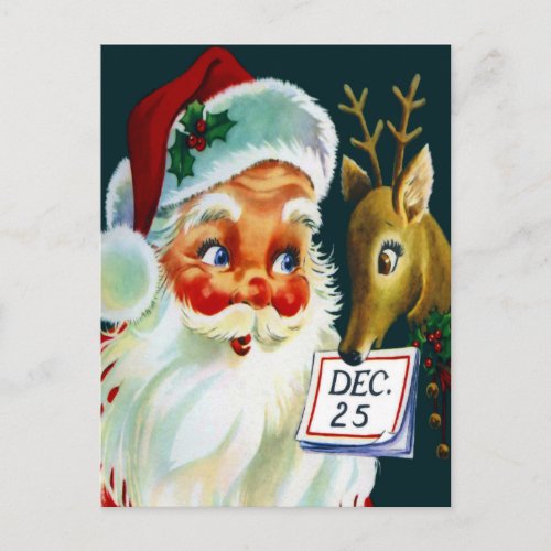 Vintage Santa Claus  Reindeer Christmas Postcard