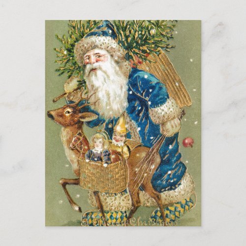 Vintage Santa Claus Reindeer Christmas Postcard