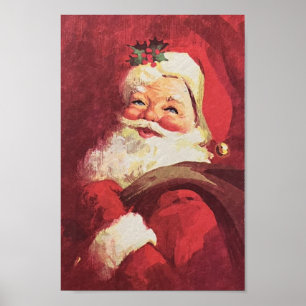 Vintage Santa Claus Reindeer Mid Century Poster