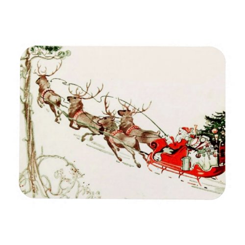 Vintage Santa Claus Reindeer Sleigh Christmas Eve Magnet