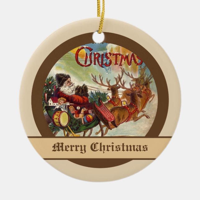 Vintage Santa Claus Reindeer Sleigh ornaments (Front)