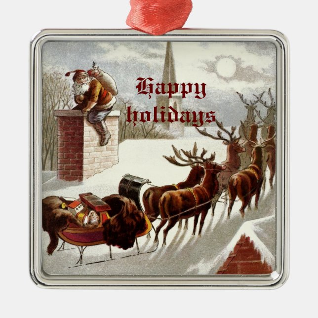 Vintage Santa Claus Reindeer Sleigh ornaments (Front)