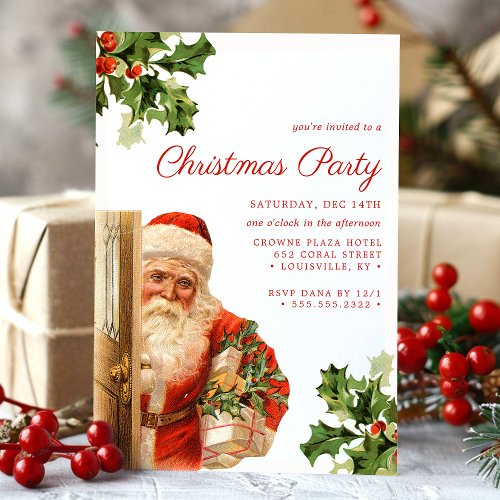 Vintage Santa Claus Retro Christmas Party Invitation