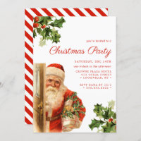 Vintage Santa Claus Retro Holiday Christmas Party Invitation