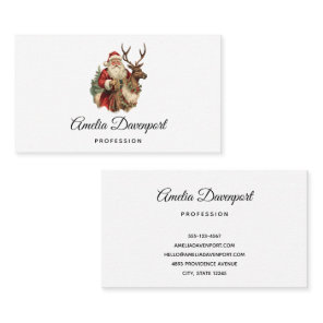 Vintage Santa Claus Riding a Reindeer Christmas Business Card