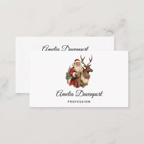 Vintage Santa Claus Riding a Reindeer Christmas Business Card