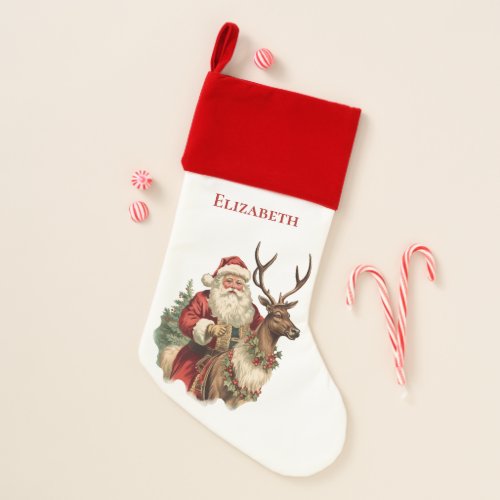 Vintage Santa Claus Riding a Reindeer Christmas Christmas Stocking