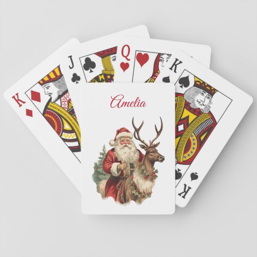 Vintage Santa Claus Riding a Reindeer Christmas Poker Cards