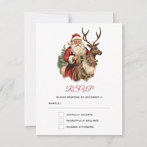 Vintage Santa Claus Riding a Reindeer Christmas RSVP Card
