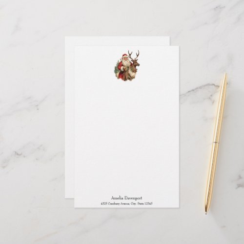 Vintage Santa Claus Riding a Reindeer Christmas Stationery