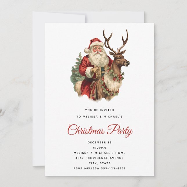 Vintage Santa Claus Riding a Reindeer Invitation (Front)