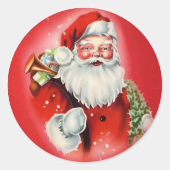 Vintage Santa Claus Round Sticker by christmas1900 at Zazzle