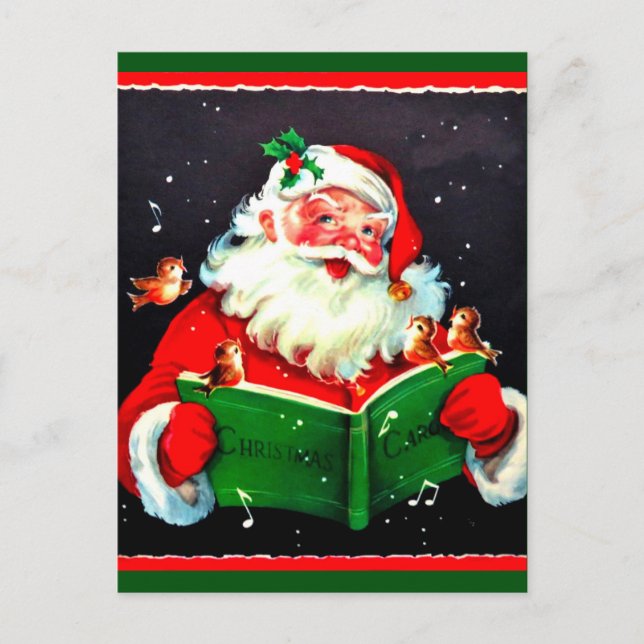 Vintage Santa Claus Singing Christmas Carols Postcard (Front)