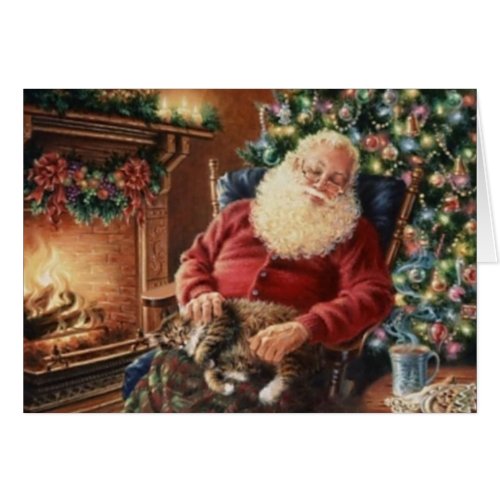 Vintage Santa Claus Sleeping With The Cat