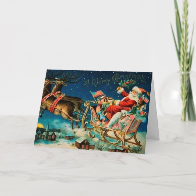 Vintage Santa Claus Sleigh Christmas Holiday (Front)