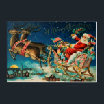 Vintage Santa Claus Sleigh Christmas Holiday Acrylic Print<br><div class="desc">Original vintage Santa Claus on sleigh with reindeers illustration.</div>