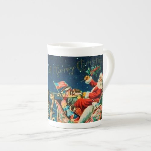 Vintage Santa Claus Sleigh Christmas Holiday Bone China Mug