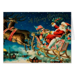 Vintage Santa Claus Sleigh Christmas Holiday Card