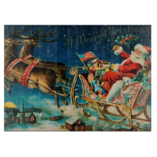 Vintage Santa Claus Sleigh Christmas Holiday Cutting Board