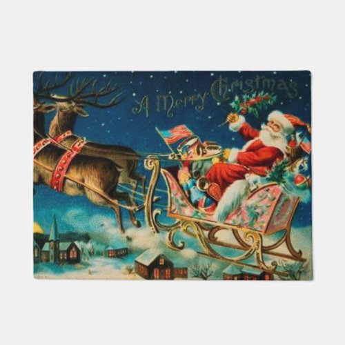 Vintage Santa Claus Sleigh Christmas Holiday Doormat