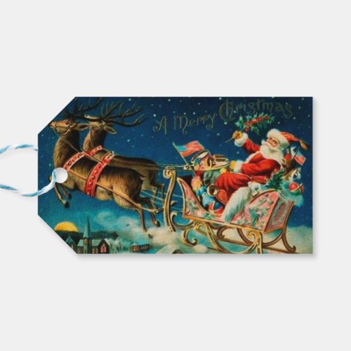 Vintage Santa Claus Sleigh Christmas Holiday Gift Tags