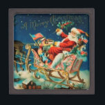 Vintage Santa Claus Sleigh Christmas Holiday Jewelry Box<br><div class="desc">Original vintage Santa Claus on sleigh with reindeers illustration.</div>