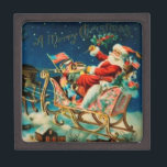 Vintage Santa Claus Sleigh Christmas Holiday Jewelry Box<br><div class="desc">Original vintage Santa Claus on sleigh with reindeers illustration.</div>