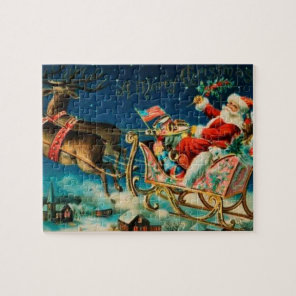 Vintage Santa Claus Sleigh Christmas Holiday Jigsaw Puzzle