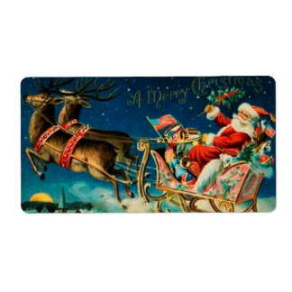 Vintage Santa Claus Sleigh Christmas Holiday Label