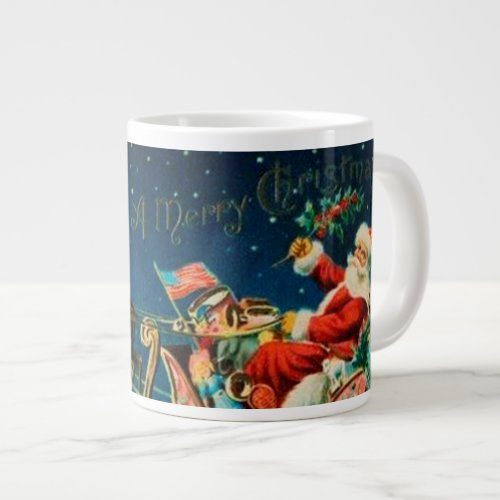 Vintage Santa Claus Sleigh Christmas Holiday Large Coffee Mug