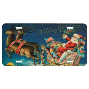 Vintage Santa Claus Sleigh Christmas Holiday License Plate