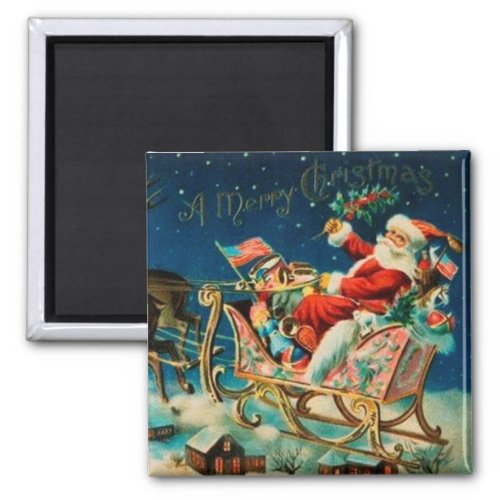 Vintage Santa Claus Sleigh Christmas Holiday Magnet