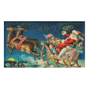 Vintage Santa Claus Sleigh Christmas Holiday Name Tag