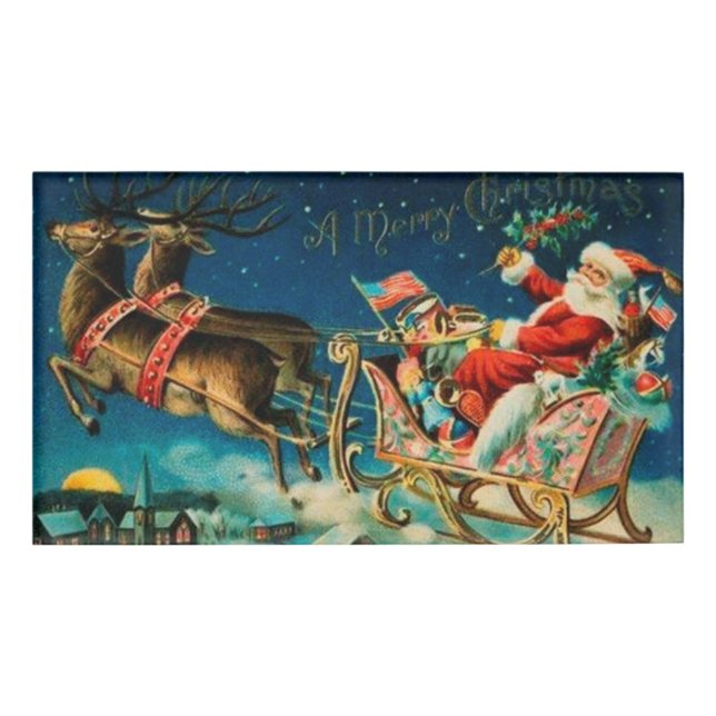 Vintage Santa Claus Sleigh Christmas Holiday Name Tag (Front)