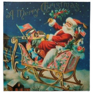 Vintage Santa Claus Sleigh Christmas Holiday Napkin