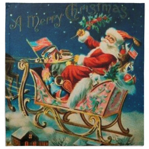 Vintage Santa Claus Sleigh Christmas Holiday Napkin