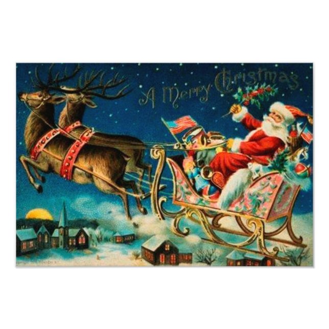 Vintage Santa Claus Sleigh Christmas Holiday Photo Print (Front)