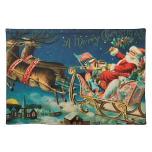 Vintage Santa Claus Sleigh Christmas Holiday Placemat
