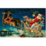 Vintage Santa Claus Sleigh Christmas Holiday Statuette<br><div class="desc">Original vintage Santa Claus on sleigh with reindeers illustration.</div>