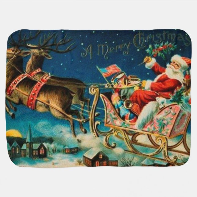 Vintage Santa Claus Sleigh Christmas Holiday Swaddle Blanket (Horizontal)