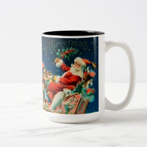 Vintage Santa Claus Sleigh Christmas Holiday Two_Tone Coffee Mug