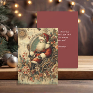 Vintage Santa Claus Sleigh Merry Christmas Holiday Card