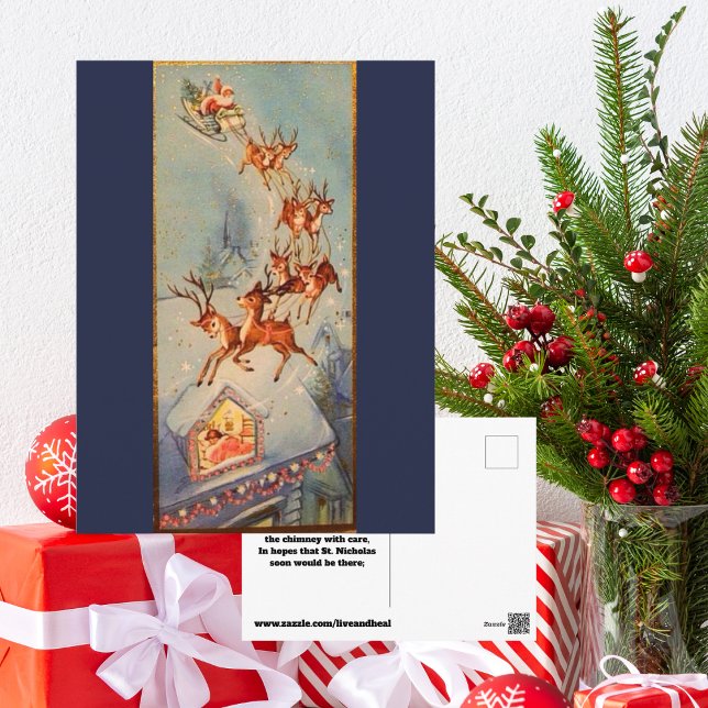 Vintage Santa Claus Sleigh Reindeer Flying Over Postcard (Creator Uploaded)