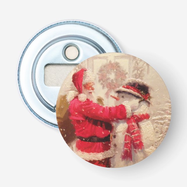 Vintage Santa Claus Snowman Christmas Bottle Opener (Front)