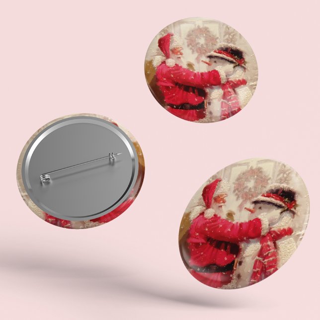 Vintage Santa Claus Snowman Christmas Button (Creator Uploaded)