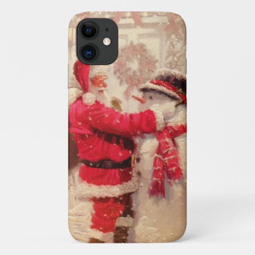 Vintage Santa Claus Snowman Christmas iPhone 11 Case