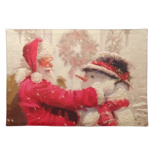 Vintage Santa Claus Snowman Christmas Cloth Placemat