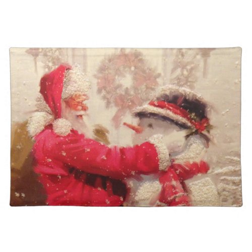 Vintage Santa Claus Snowman Christmas Cloth Placemat