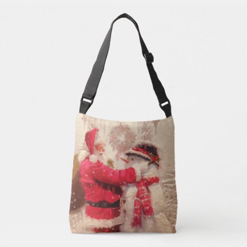 Vintage Santa Claus Snowman Christmas Crossbody Bag