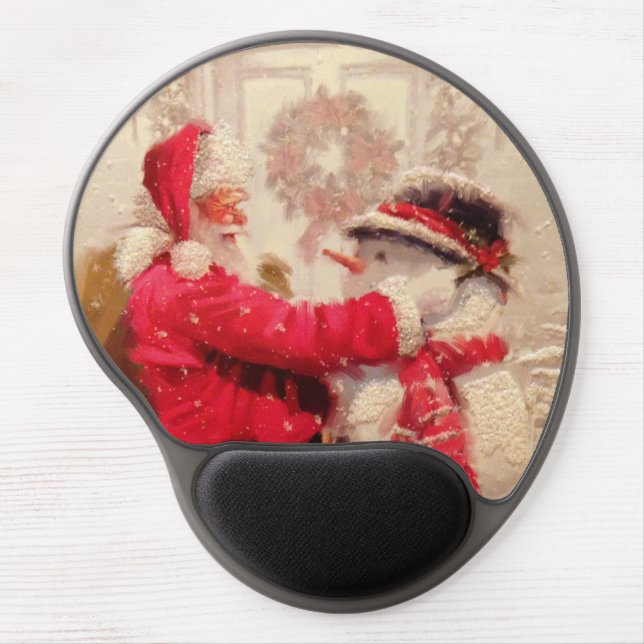 Vintage Santa Claus Snowman Christmas Gel Mouse Pad (Front)